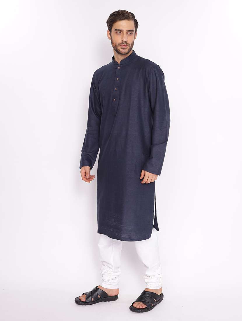 men mandarin neck solid long kurta - 18677927 -  Standard Image - 1