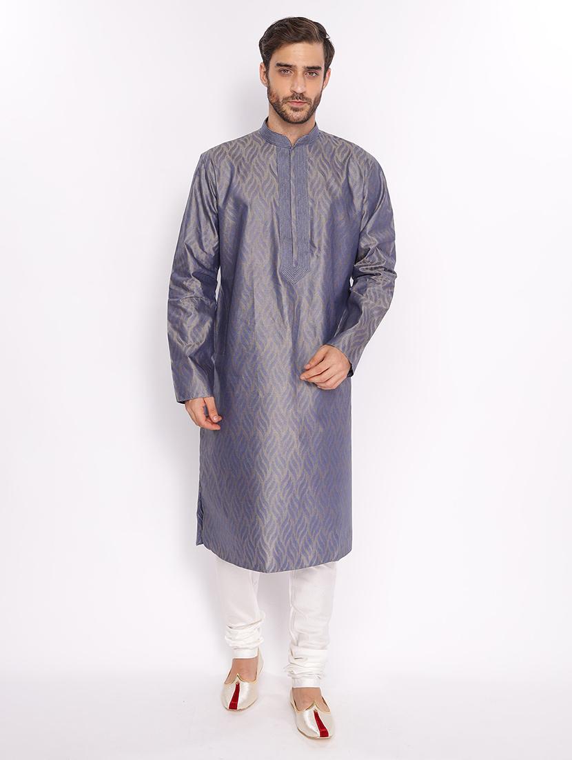 blue cotton long  kurta - 18677935 -  Zoom Image - 0