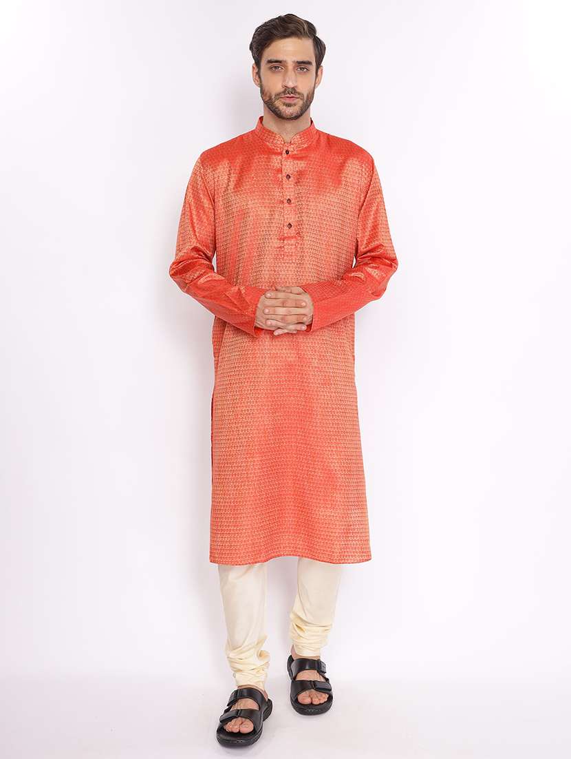 men self design mandarin neck long kurta