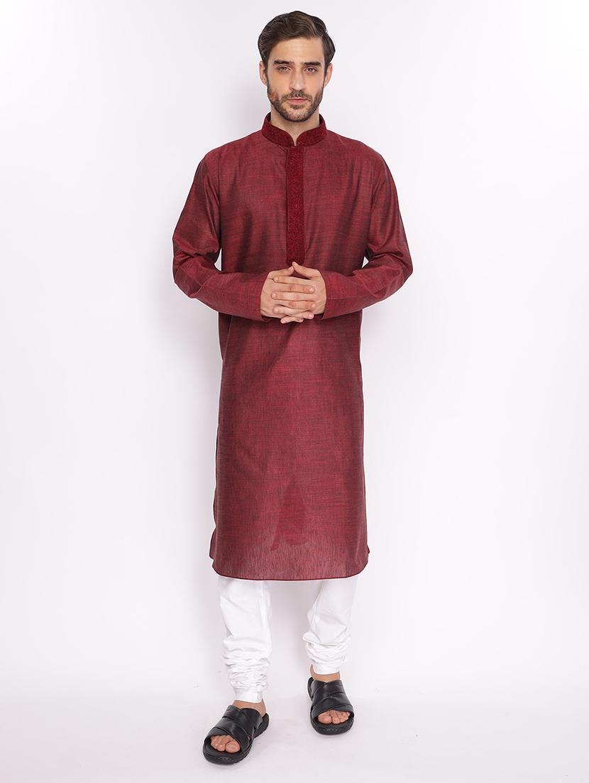men solid mandarin neck long kurta - 18677941 -  Zoom Image - 0
