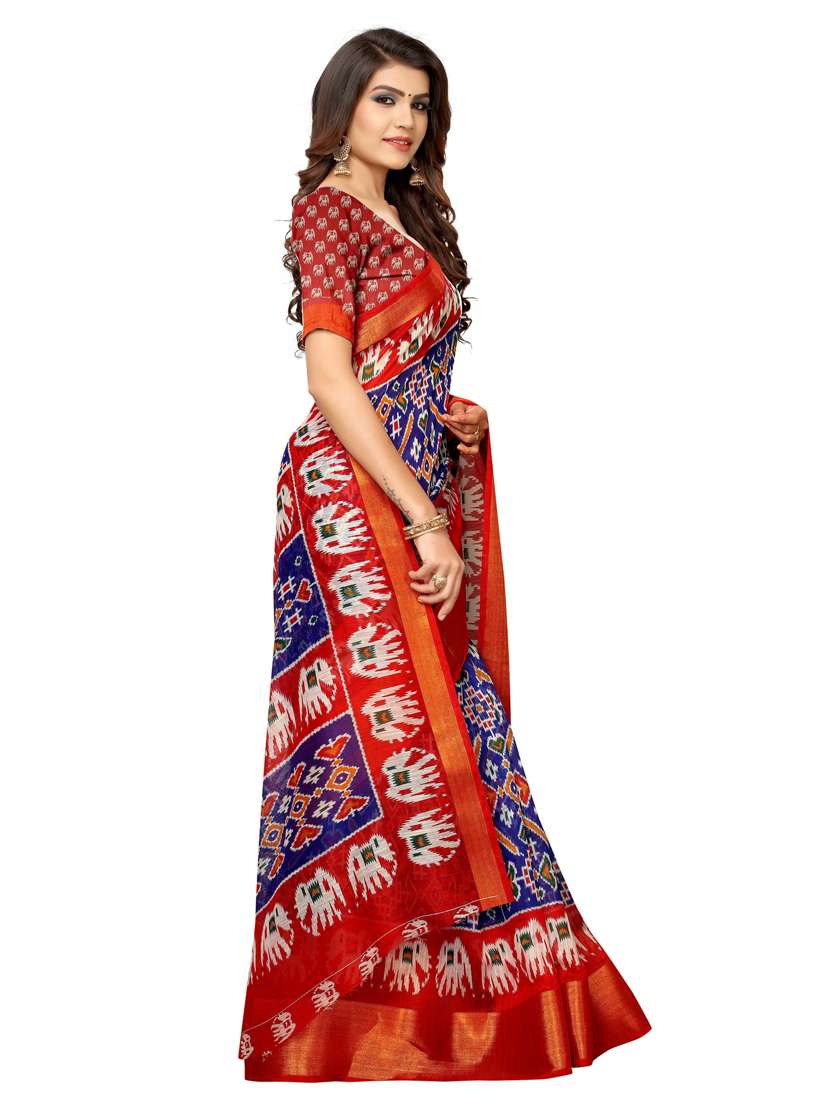zari bordered printed saree with blouse - 18678887 - Standard Image - 1
