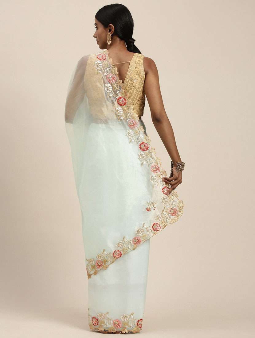 light green colored embroidered saree with blouse - 18679052 -  Standard Image - 1