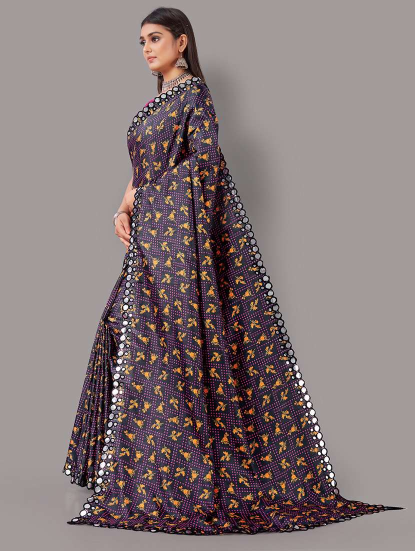 women's printed black colored saree - 18679595 -  Standard Image - 1