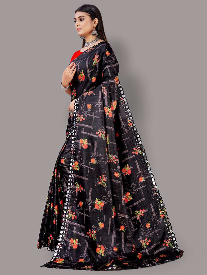 women's floral black colored saree with blouse - 18679601 -  Standard Image - 1