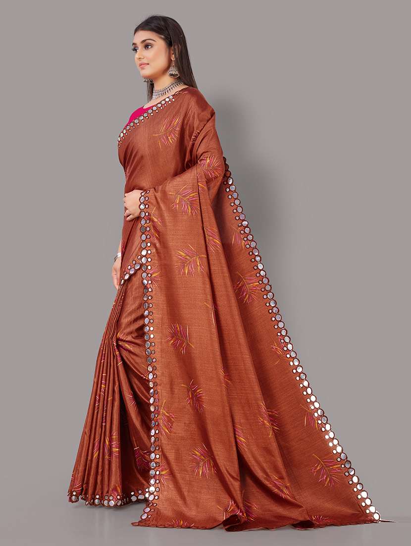 women's printed brown colored saree with blouse - 18679612 -  Standard Image - 1