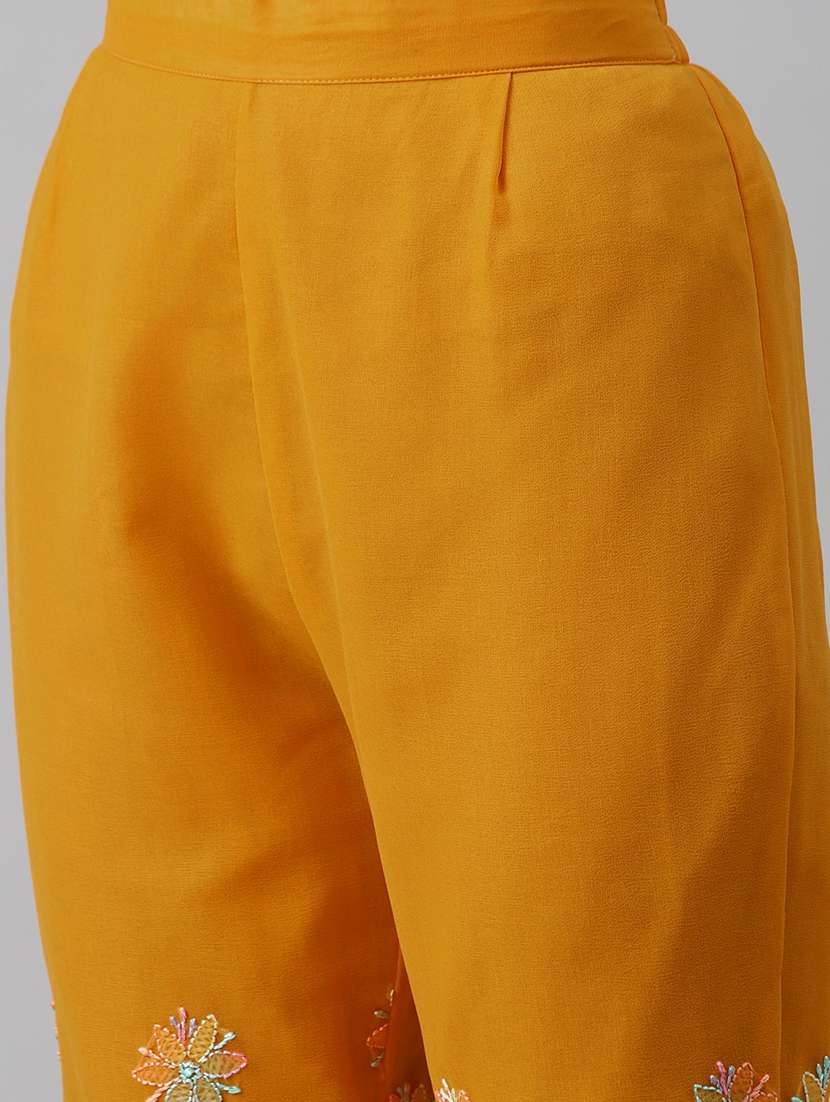 ada hand-embroidered mustard chikankari unstitched straight pant suit set - 18679725 - Standard Image - 4