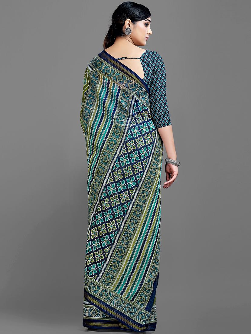 light green cotton blend printed saree with blouse - 18682016 - Standard Image - 1