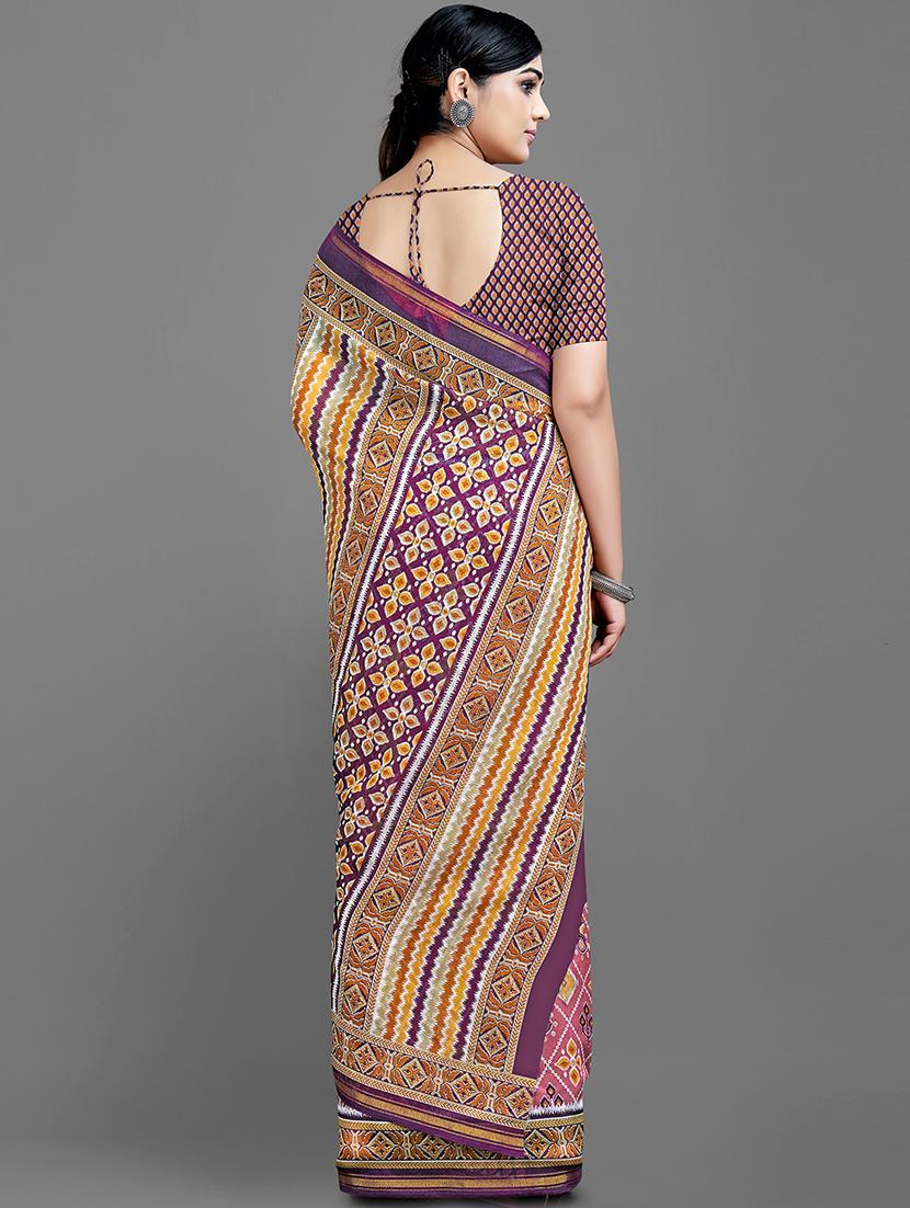 pink cotton blend printed saree with blouse - 18682017 -  Standard Image - 1