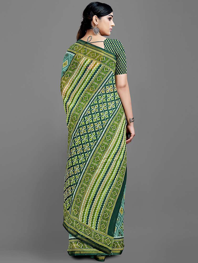 dark green cotton blend printed saree with blouse - 18682019 -  Standard Image - 1