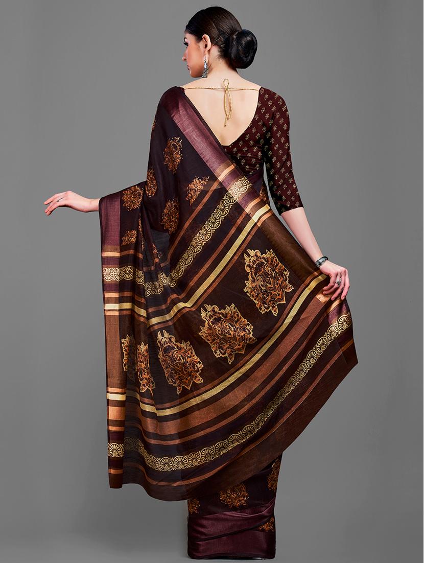 women's floral coffee brown colored saree with blouse - 18682029 - Standard Image - 1