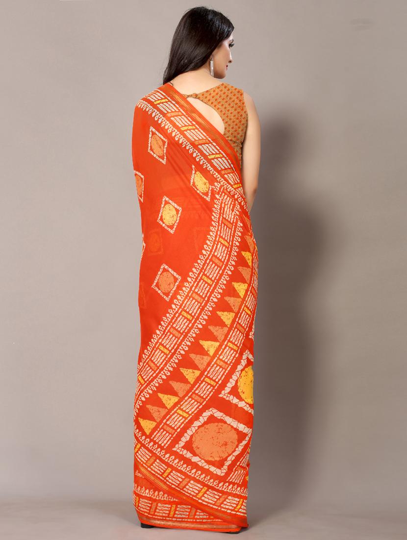 orange cotton blend printed saree with blouse - 18682041 - Standard Image - 1