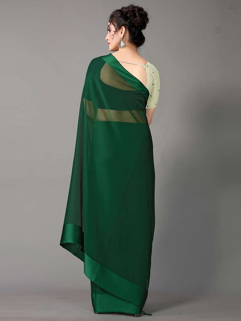 women's solid dark green colored saree with blouse - 18682769 -  Standard Image - 1