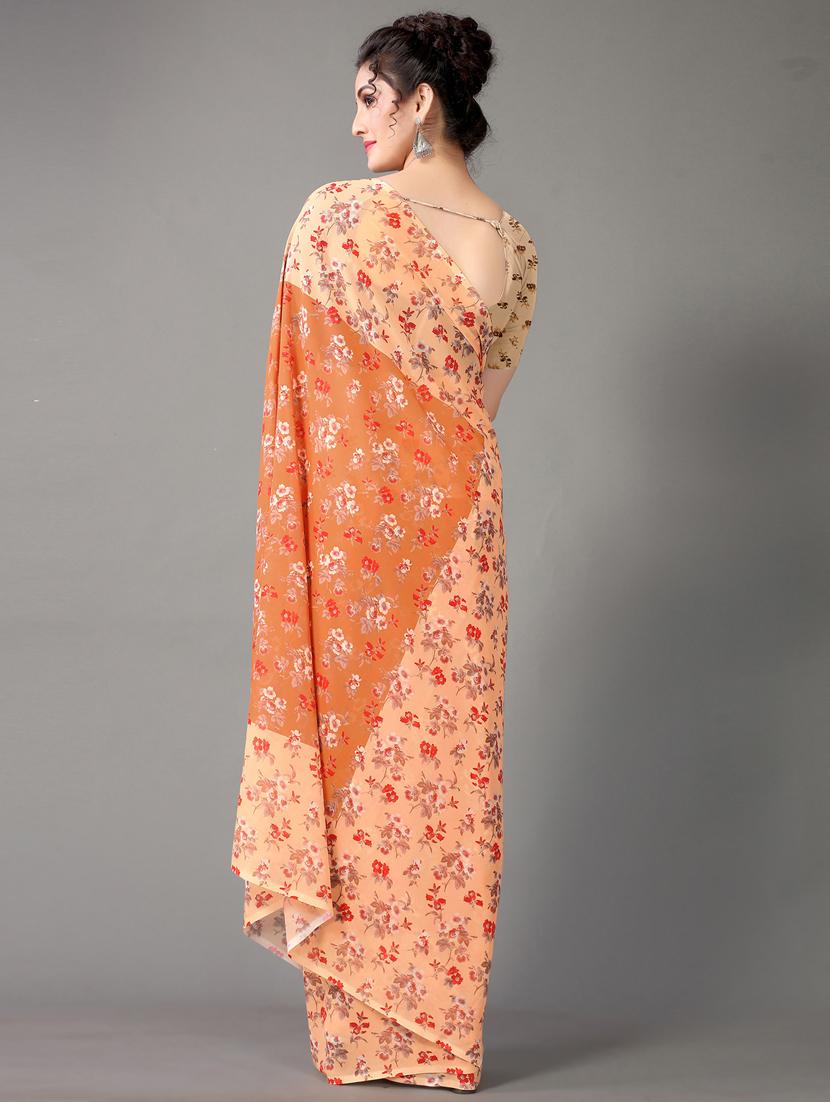 cream georgette printed saree with blouse - 18682782 -  Standard Image - 1