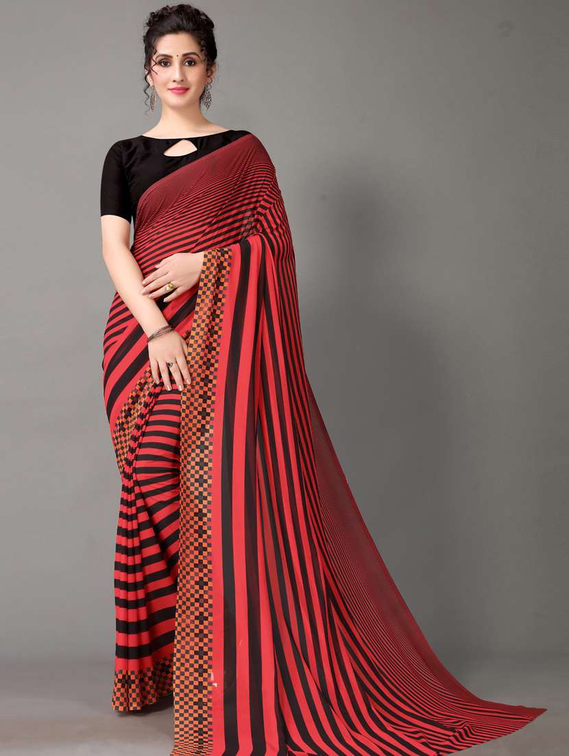 women's stripes red colored saree