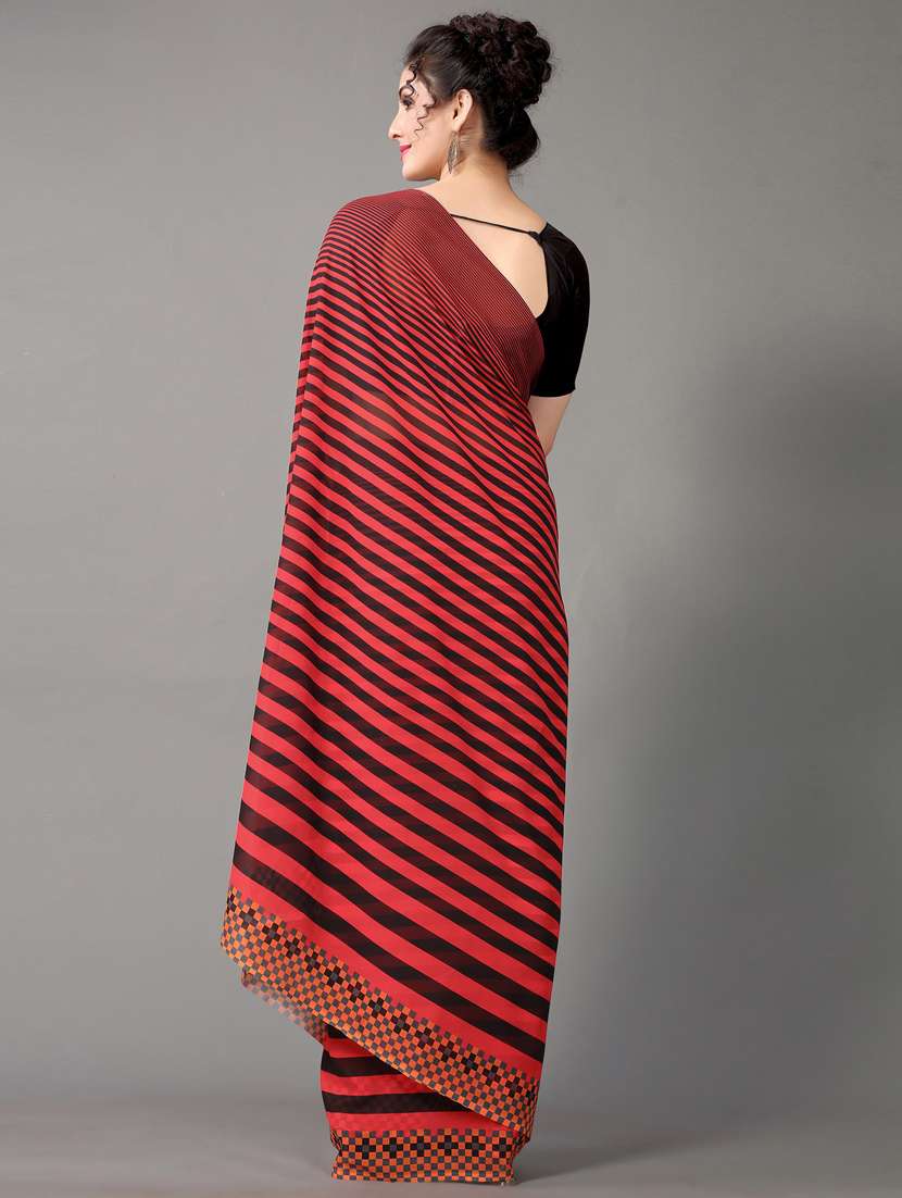 women's stripes red colored saree - 18682789 -  Standard Image - 1