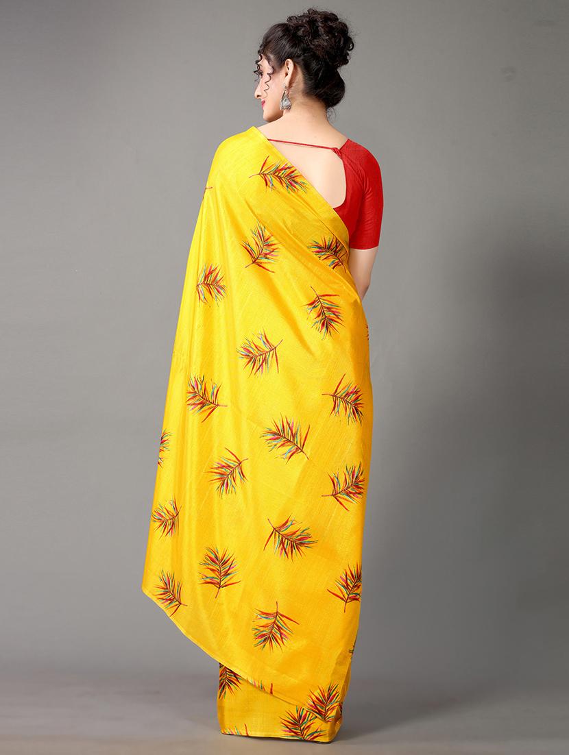 yellow art silk printed saree with blouse - 18682791 - Standard Image - 1