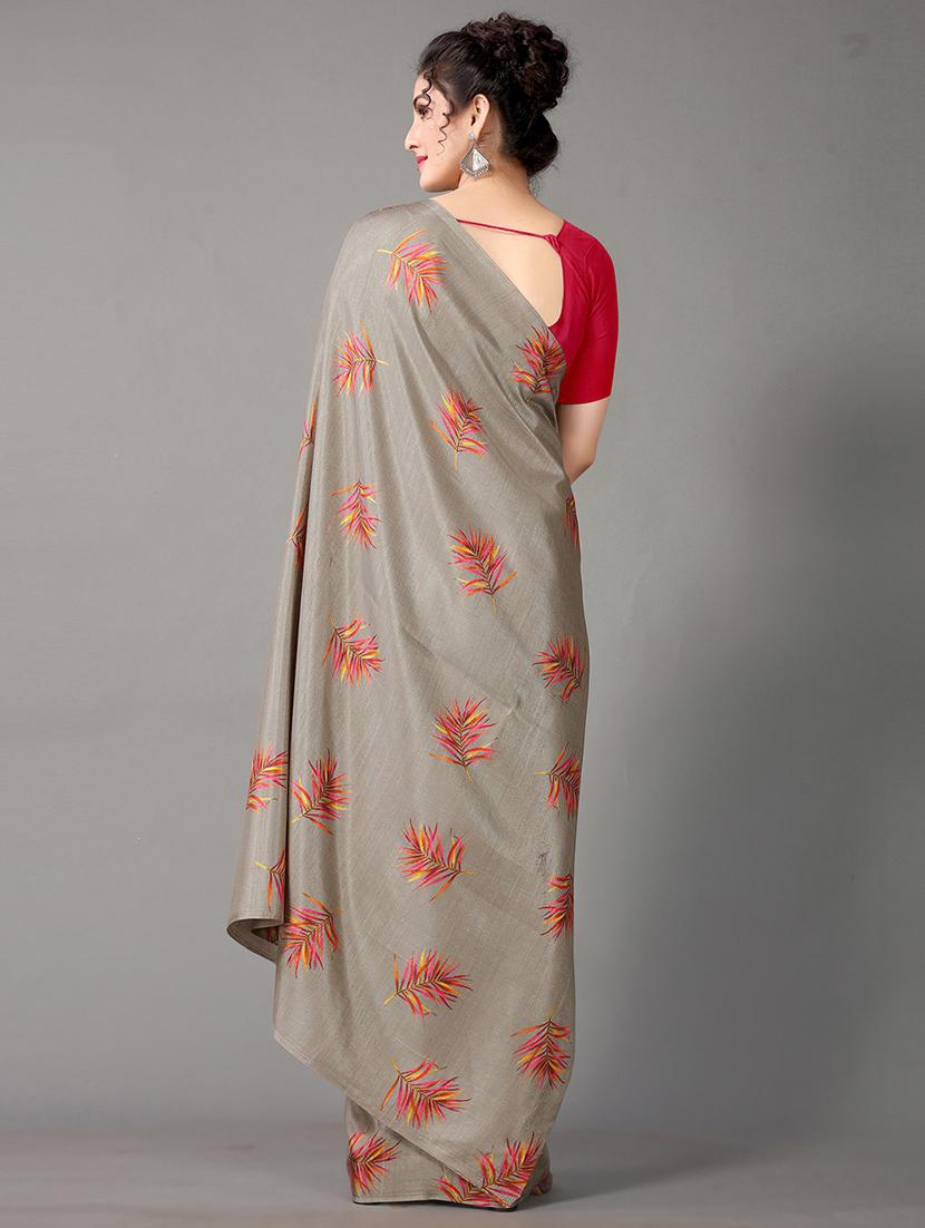 olive art silk printed saree with blouse - 18682793 - Standard Image - 1
