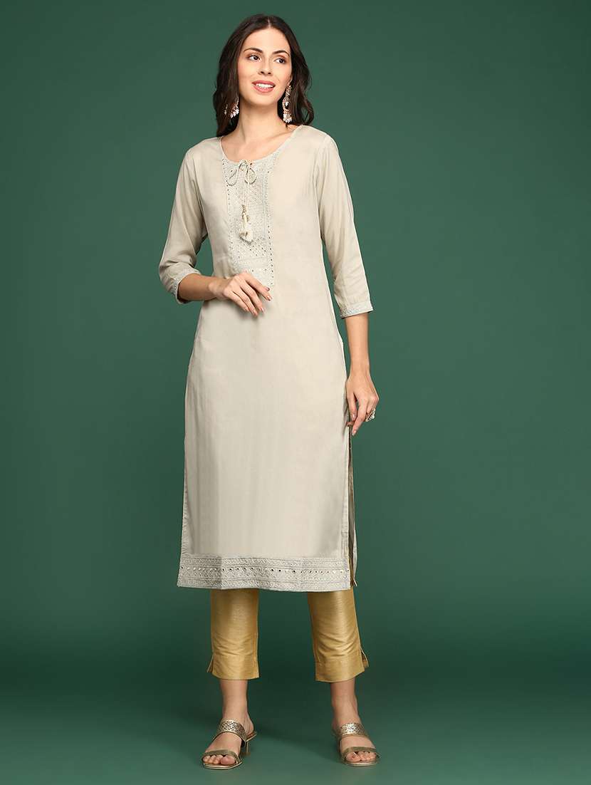 cream art silk straight kurta
