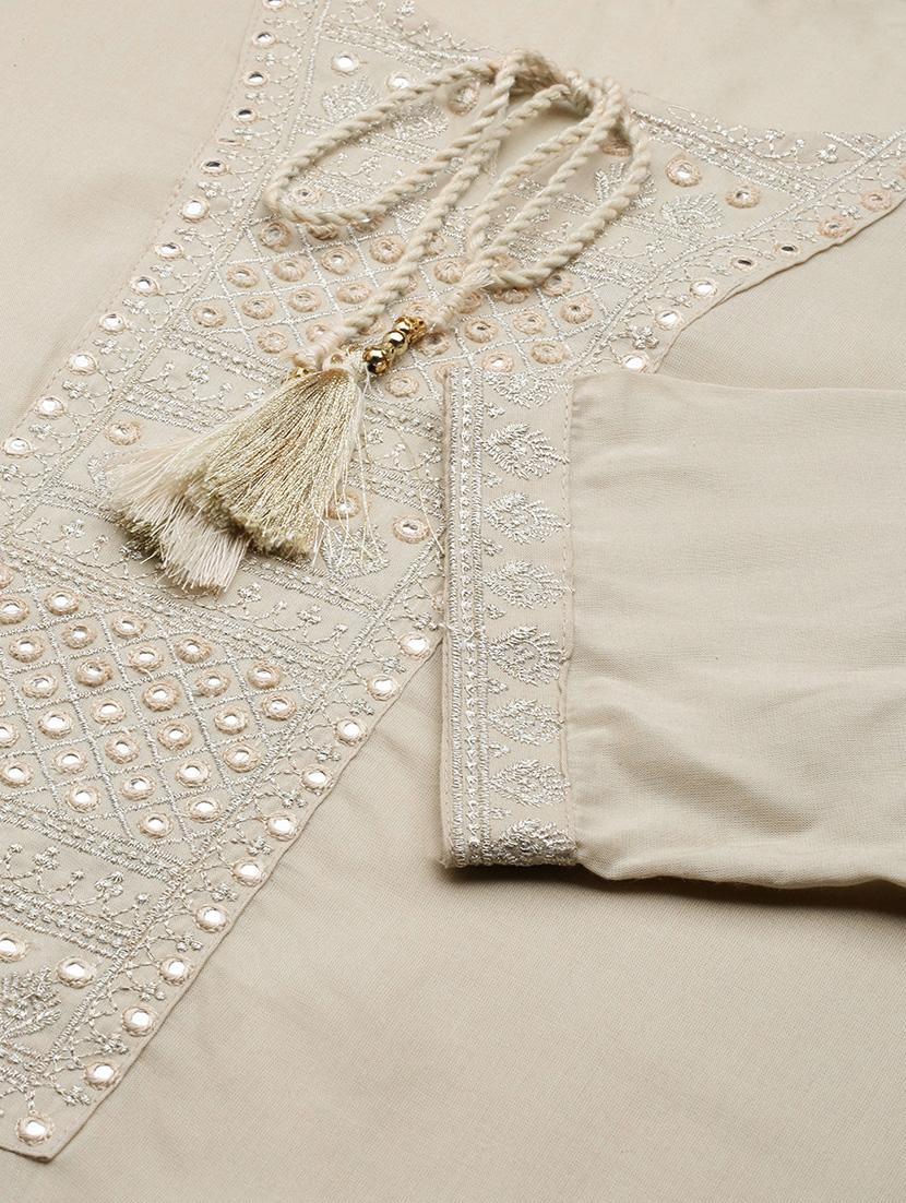 cream art silk straight kurta - 18683021 - Standard Image - 6