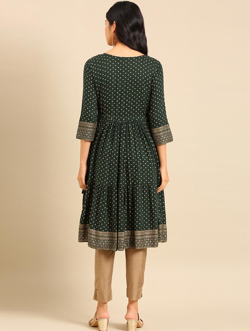 green cotton anarkali kurta - 18683035 - Standard Image - 1