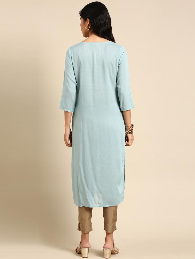 blue chanderi straight kurta - 18683043 -  Standard Image - 1
