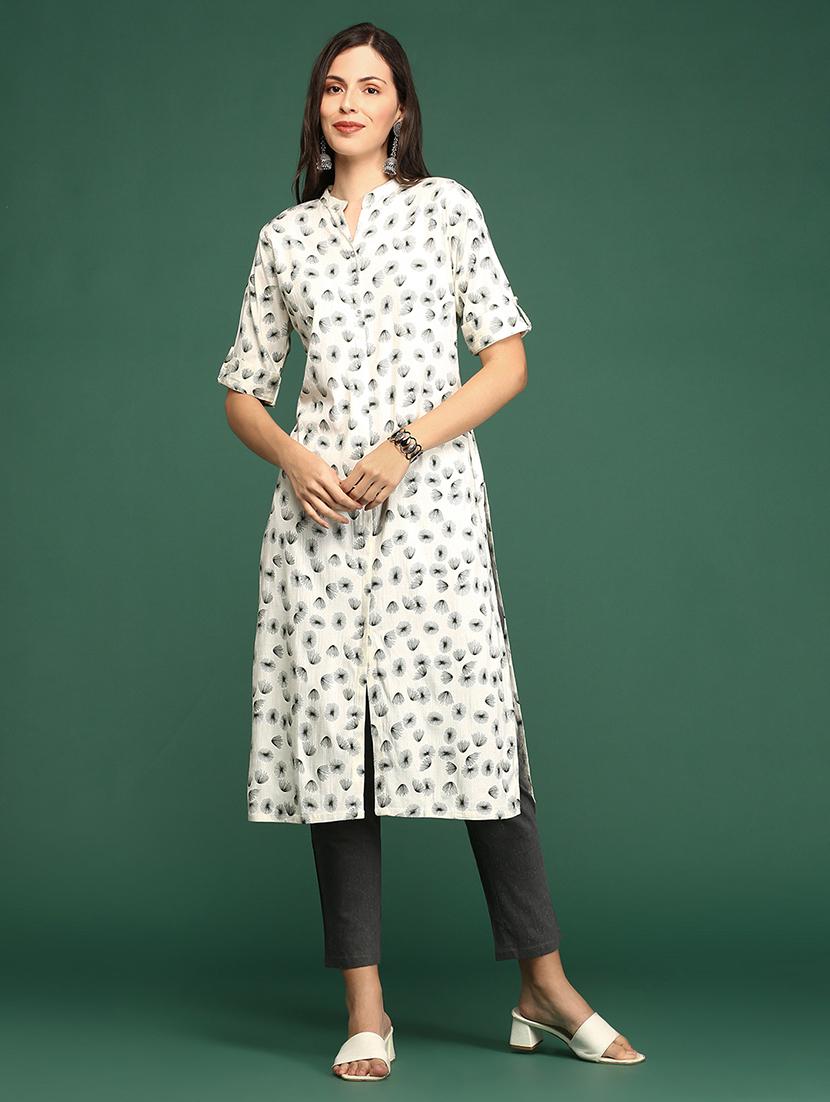 offwhite cotton straight kurta - 18683112 - Zoom Image - 0
