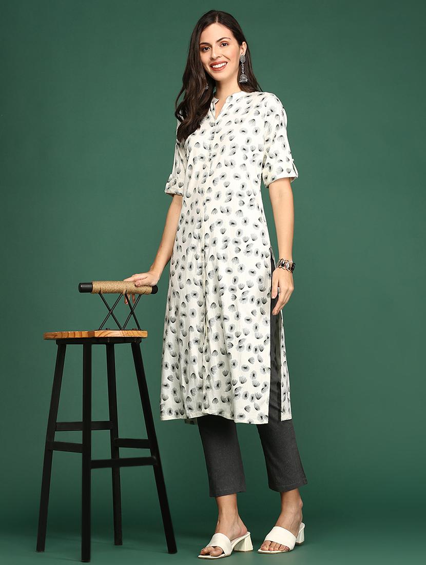 offwhite cotton straight kurta - 18683112 - Standard Image - 1