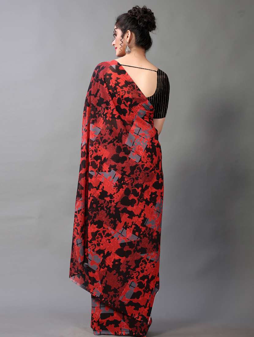 women's abstract black colored saree with blouse - 18683200 - Standard Image - 1