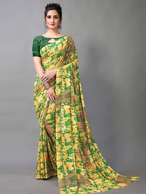 women's printed yellow colored saree with blouse - 18683203 - Standard Image - 0