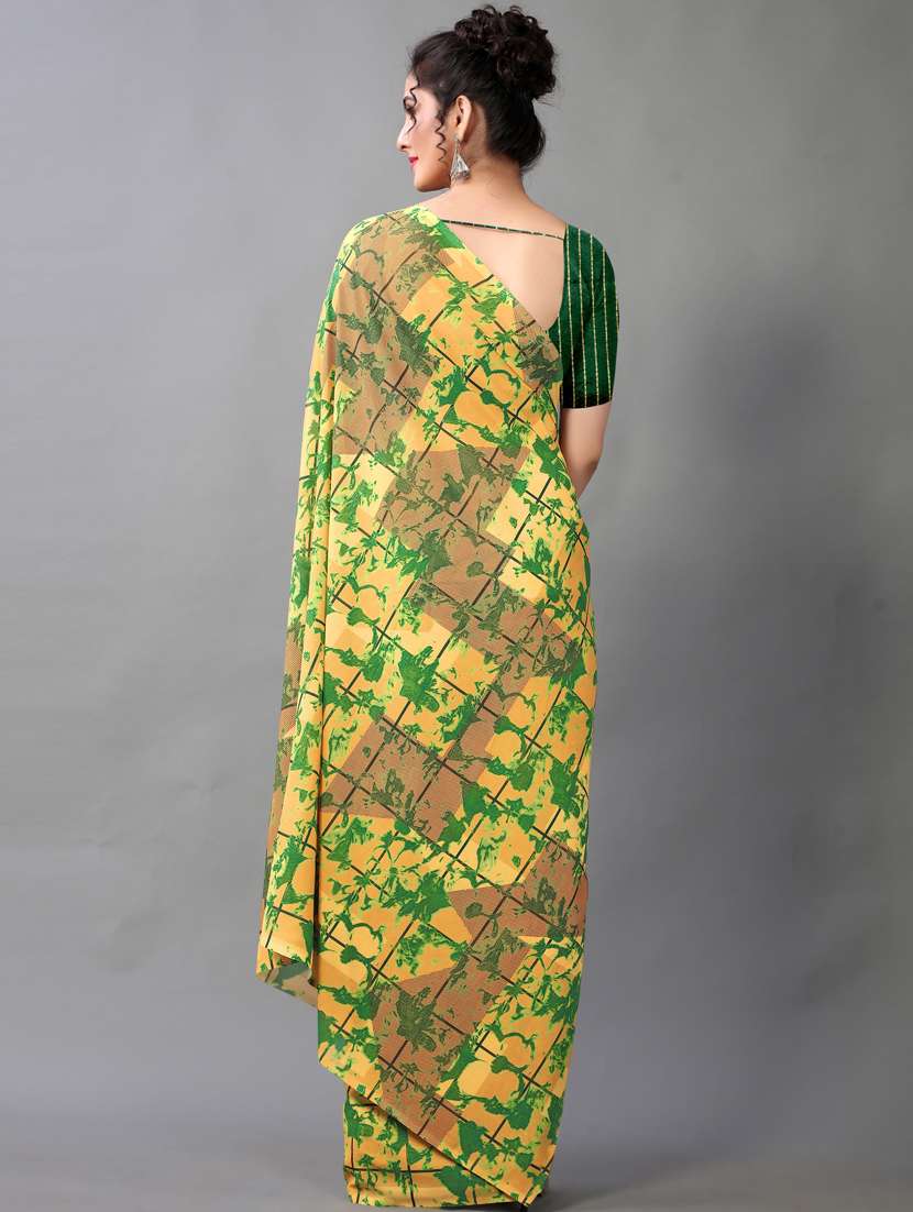women's printed yellow colored saree with blouse - 18683203 - Standard Image - 1