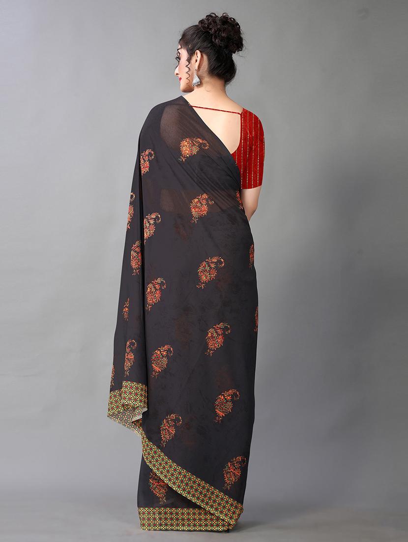 women's paisley black colored saree with blouse - 18683210 -  Standard Image - 1