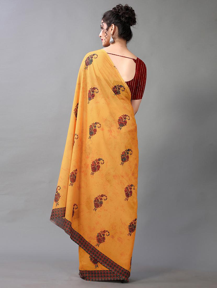 yellow georgette printed saree with blouse - 18683216 - Standard Image - 1
