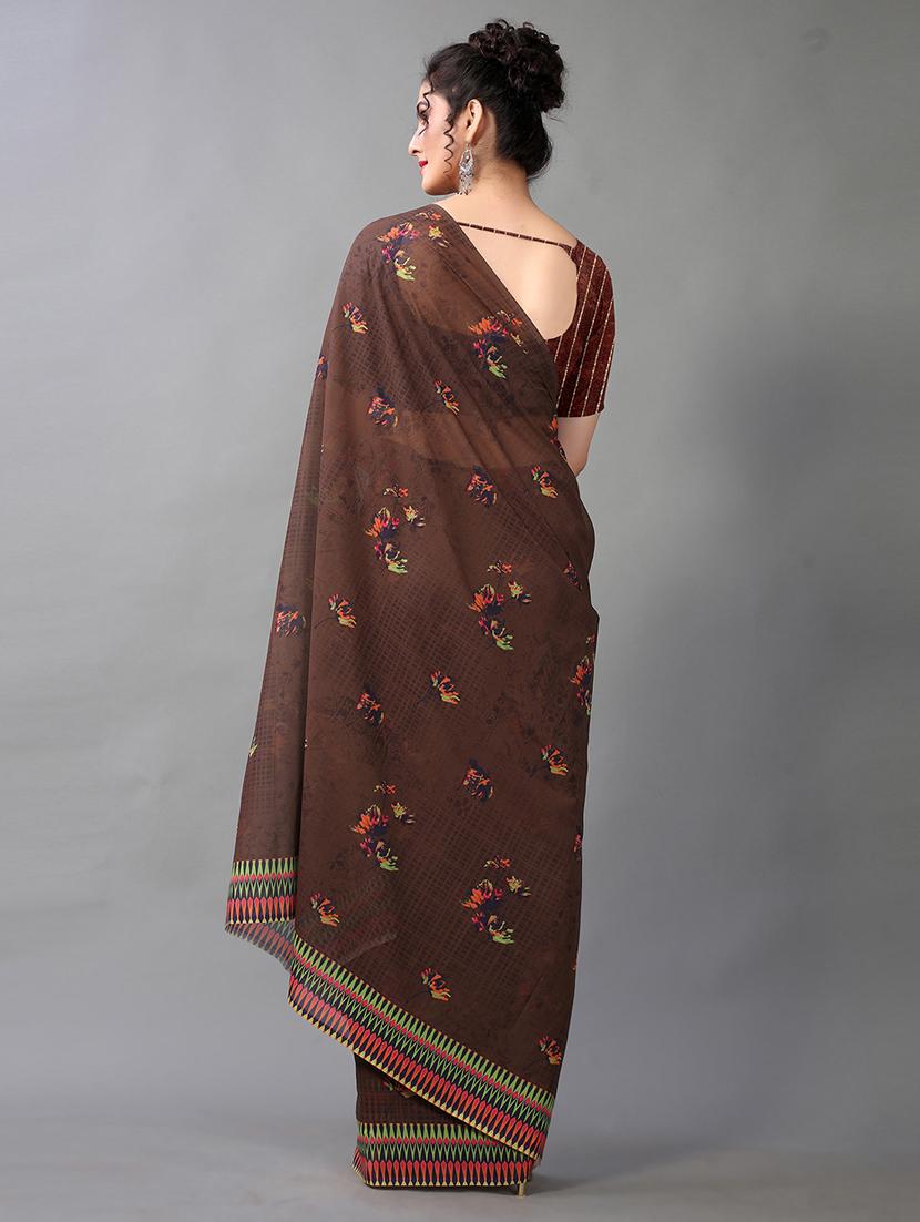 brown georgette printed saree with blouse - 18683237 -  Standard Image - 1