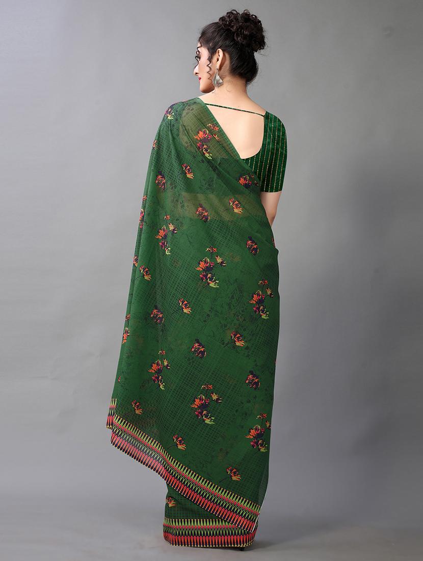 dark green georgette printed saree with blouse - 18683238 - Standard Image - 1
