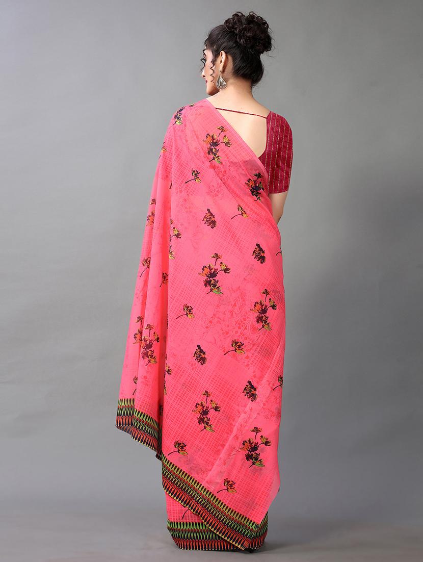 pink georgette printed saree with blouse - 18683242 - Standard Image - 1