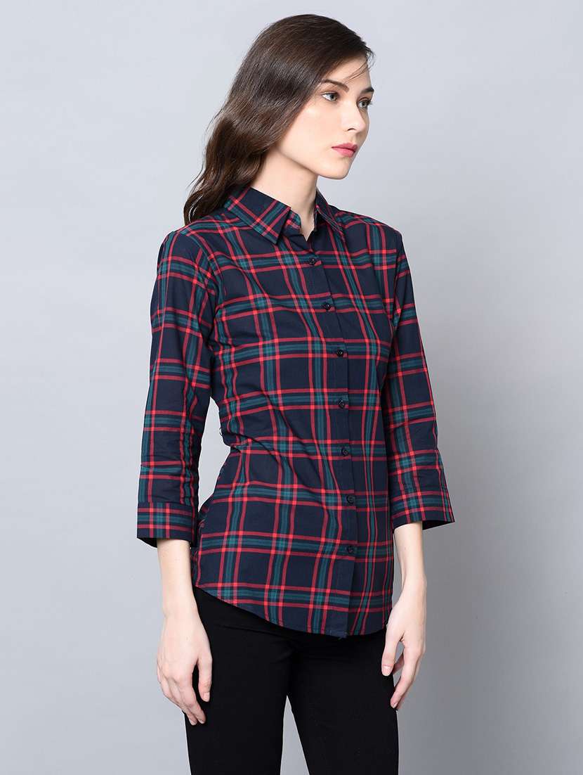 navy blue checkered regular shirt - 18685032 -  Standard Image - 1