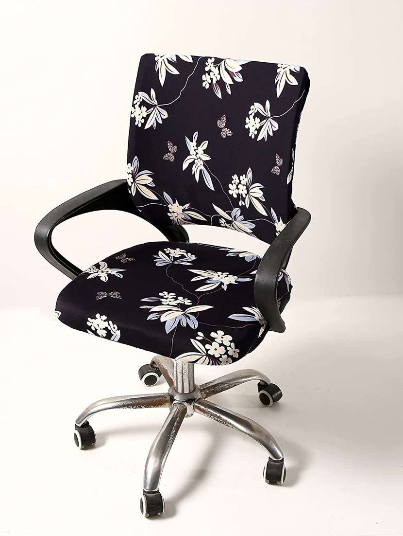 polyester snapdex office chair cover, washable chair slipcover (black flower, 6) - 18685751 -  Standard Image - 1
