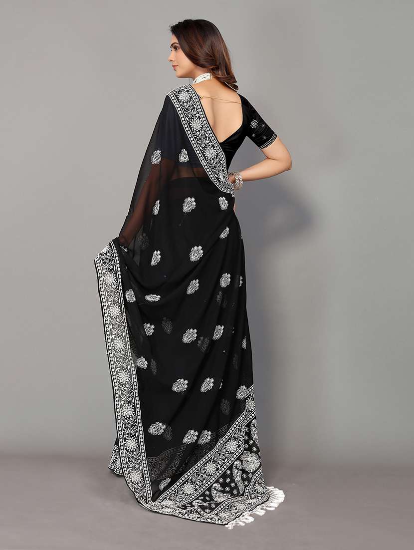 lakhnavi chikankari thread work georgette saree - 18685818 -  Standard Image - 1