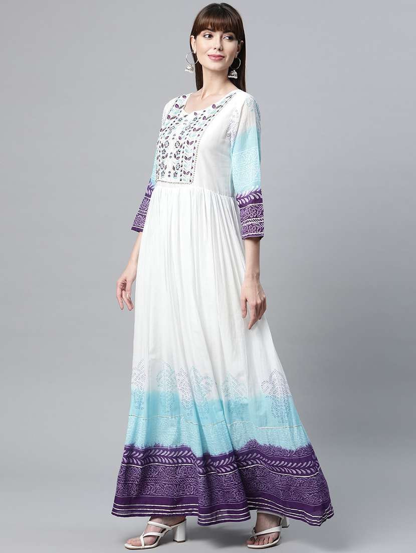 white printed anarkali kurta with dupatta  - 18686839 -  Standard Image - 1