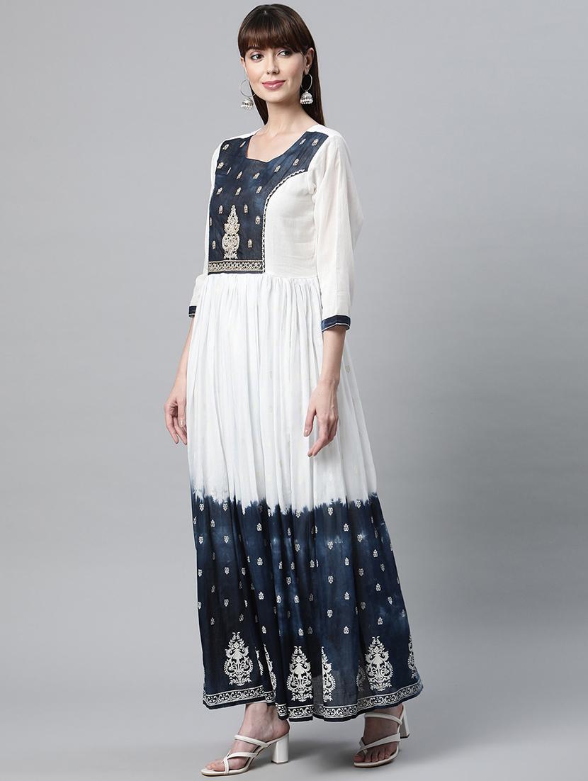 white printed anarkali kurta with dupatta  - 18686842 -  Standard Image - 1