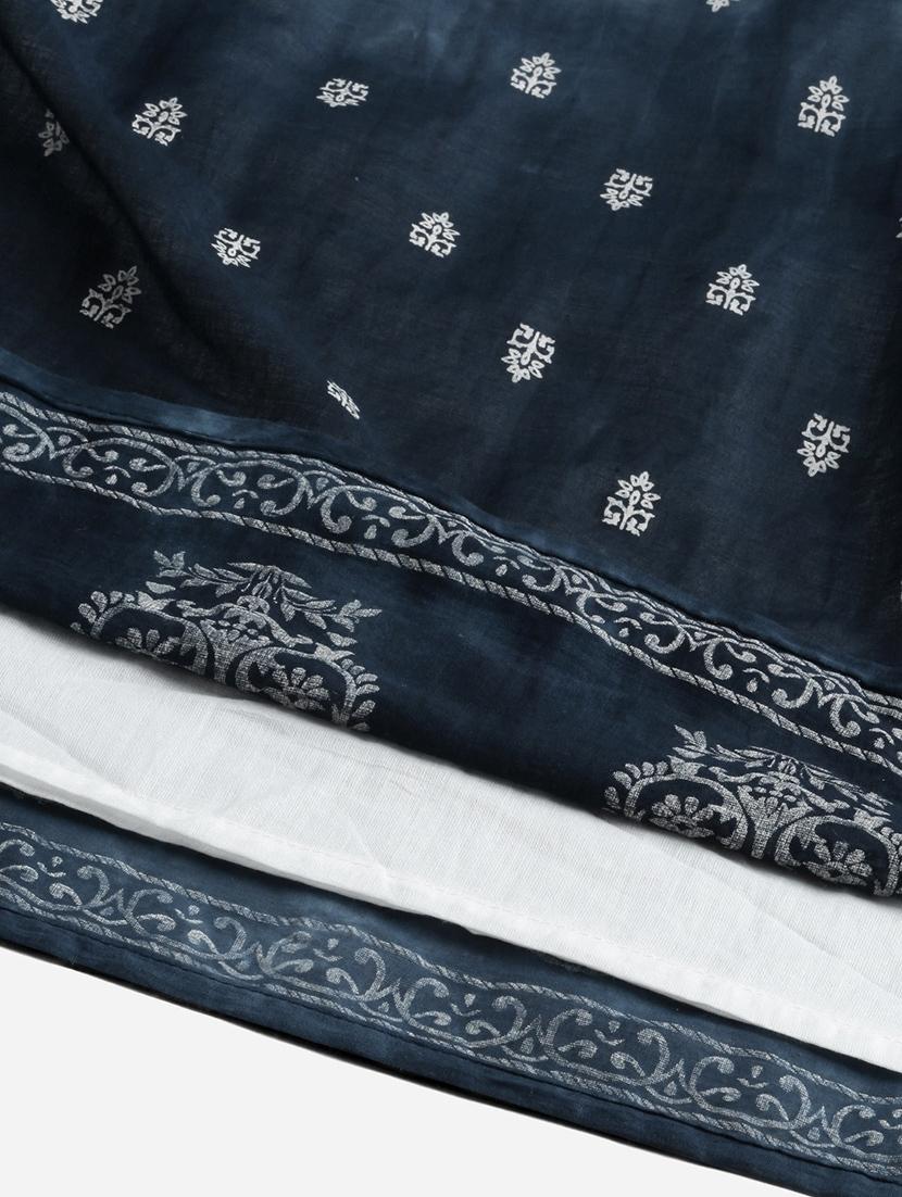 white printed anarkali kurta with dupatta - 18686842 - Standard Image - 4