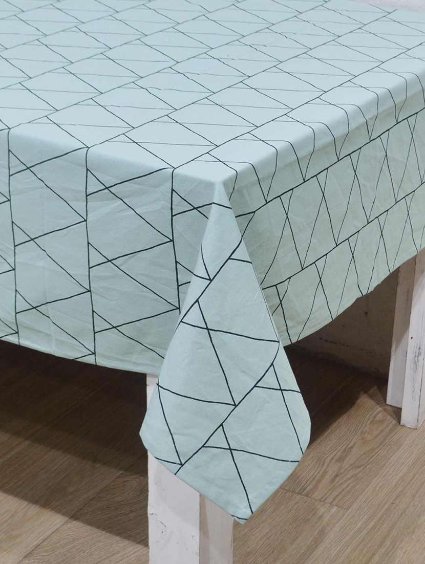 r home tablecloth 6 - 10 seater, large dining table, heavy eco printed blue beige cotton fabric,