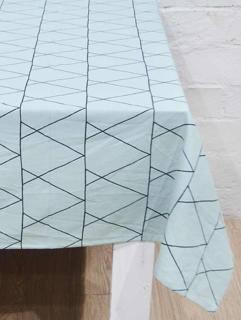 r home tablecloth 6 - 10 seater, large dining table, heavy eco printed blue beige cotton fabric, - 18686859 -  Standard Image - 1