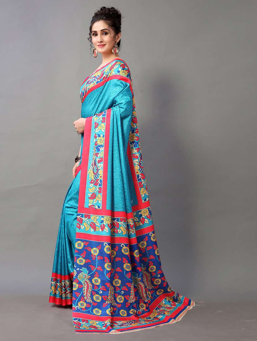 women's floral blue colored saree with blouse - 18688025 -  Standard Image - 1
