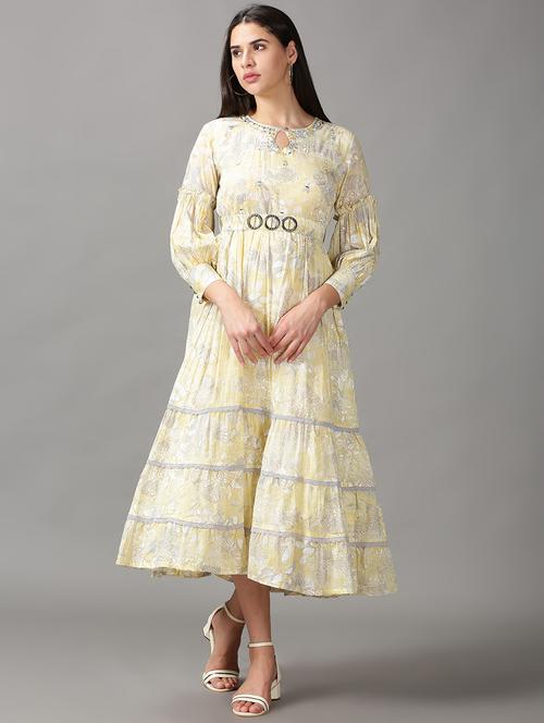 yellow printed gown dress - 18688481 - Standard Image - 0