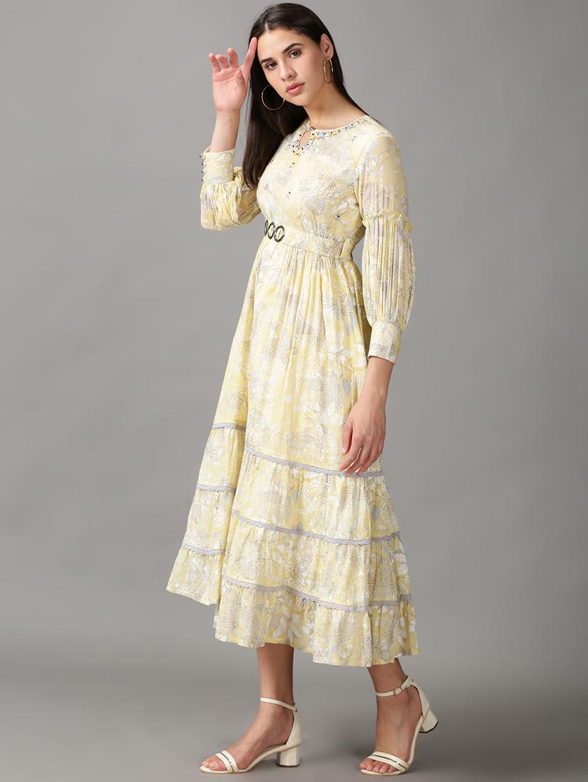 yellow printed gown dress - 18688481 -  Standard Image - 1