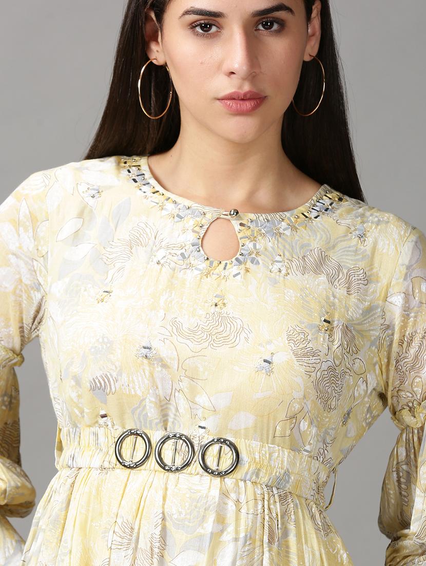 yellow printed gown dress - 18688481 - Standard Image - 4