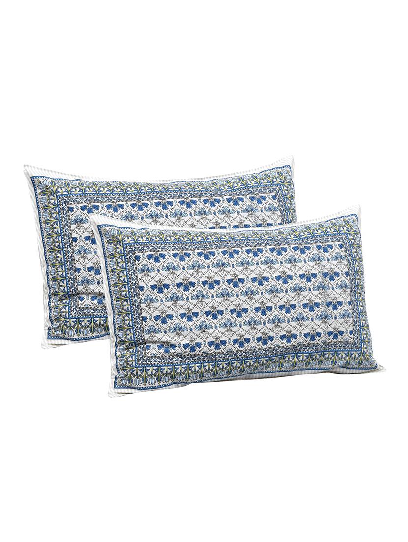 uniqchoice 180 tc blue color floral printed king size bedsheet with 2 pillow cover (eleg-13-blue) - 18688526 -  Standard Image - 1
