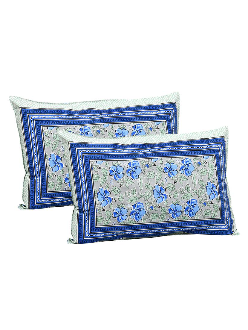uniqchoice 180 tc blue color floral printed king size bedsheet with 2 pillow cover (eleg-14-blue) - 18688530 - Standard Image - 1