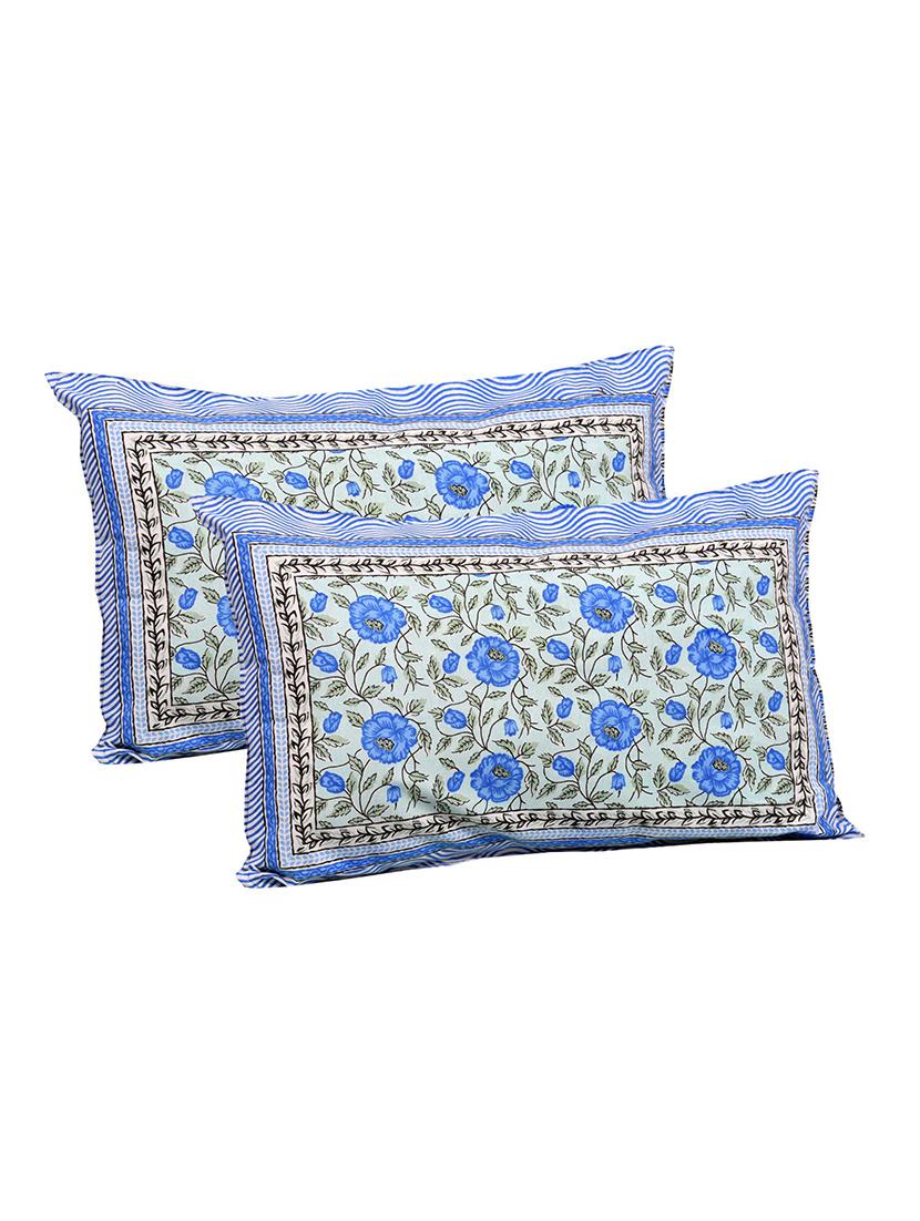uniqchoice 180 tc blue color floral printed king size bedsheet with 2 pillow cover (eleg-16-blue) - 18688536 -  Standard Image - 1